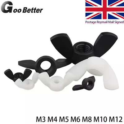 M3 M4 M5 M6 M8 M10 M12 Black/White Nylon Butterfly Wing Nuts For Screws Bolts UK • £35