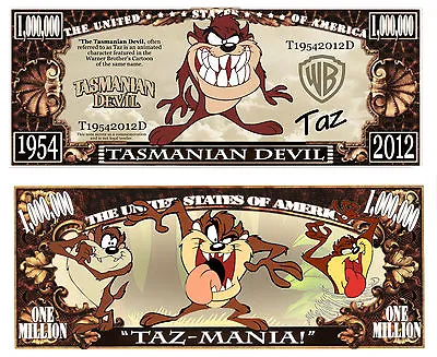 Taz ~ Tasmanian Devil Million Dollar Bill Funny Money Novelty Note + FREE SLEEVE • $1.69