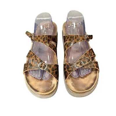 Mephisto Hannel Animal Print Leather Sandals Womens Size 12 Cheetah Slip On • $29.48