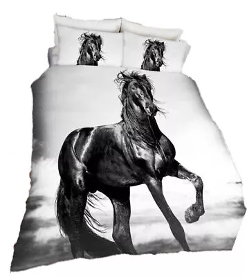 Horse King Size Duvet Set Grey Black • £16.95