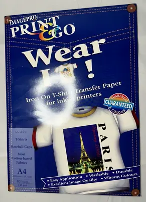 Imagepro Print & Go Wear It Iron On T-Shirt Transfer Paper Inkjet A4 10 Sheets • £8.99