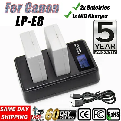 2X 1800mAh Battery+LCD Dual Charger For Canon LP-E8 EOS 550D 650D 700D Kiss X4 P • £18.49