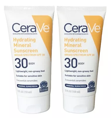 2pk CeraVe Hydrating Mineral Sunscreen Body Lotion SPF 30 5oz LIghtweight(6K) • $18.99