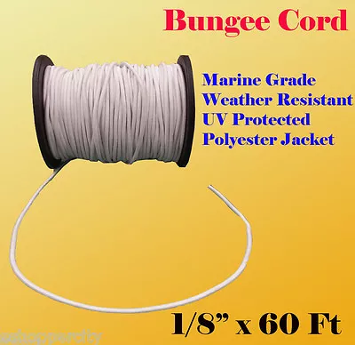 1/8  X 60 Ft (20 Yard) Premium Marine Grade Bungee Shock Stretch Cord UV White • $12.95