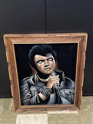 Vintage Black Velvet Elvis Painting Greaser -  Original Frame 24” X 20  • $125