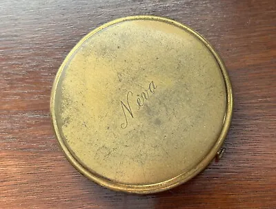 Vintage Neva Round Brass Mirrored Powder Makeup Compact • $0.99