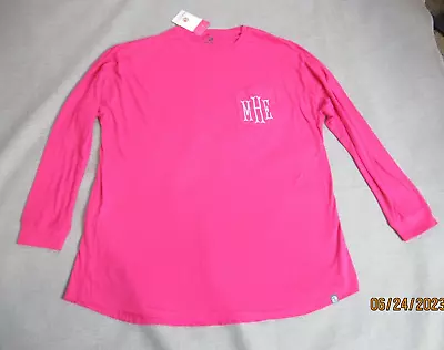 Marley Lilly Womens Top L/XL Pink Long Sleeve Crew Neck Monogram Pocket MHE NWT • $11.18