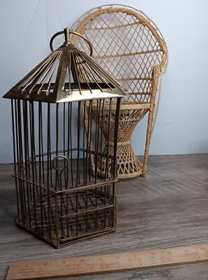 Vintage Solid India Brass Bird Cage 12  H X 9  W X 9  D Table Decor Boho Cottage • $59.99