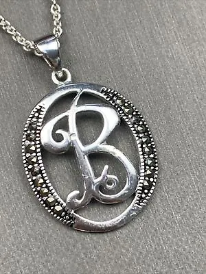 ￼ Vintage  ￼ 18” Silver Tone ￼Pendant￼￼ Necklace Marcasite Letter￼￼￼ Initial B ￼ • $16.50