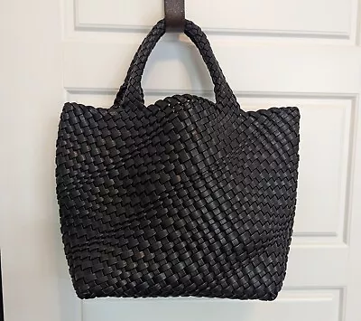 Vegan Faux Leather Woven Black Tote • $20