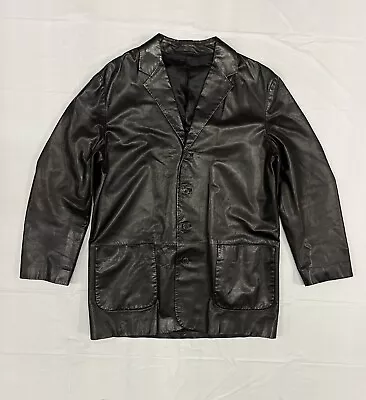 Hugo Boss Long Lambskin Jacket Coat 2XL XXL Black Mens Button Up Leather • $120