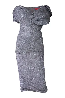 MANISH ARORA Grey Sequin Embellished Silk Vintage Style Skirt Set S | UK 8 | US4 • $273.89