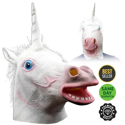 Latex Horse Unicorn Head Mask Panto Cosplay Fancy Dress Adult Costume Halloween • £9.89