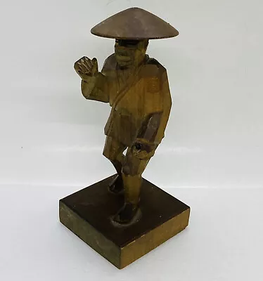 Vintage Handcarved Wooden Figurine Farmer Man  Spinning Hat Art Decor 33 • $0.01