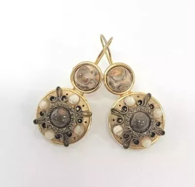 Vintage MICHAL GOLAN Jasper & Mother Of Pearl Earrings • $32