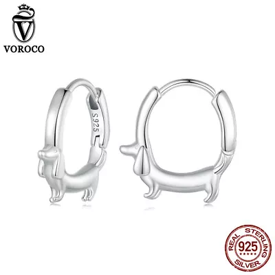 Voroco Elegant 925 Sterling Silver Dachshund Buckles Earrings Jewelry Women Gift • $11.58