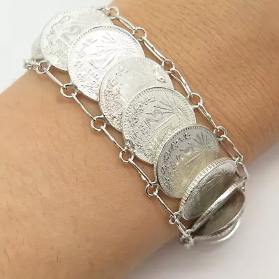 720 Silver Antique Mexico 1940s  20 Centavos  Link Bracelet 7  • $264.99
