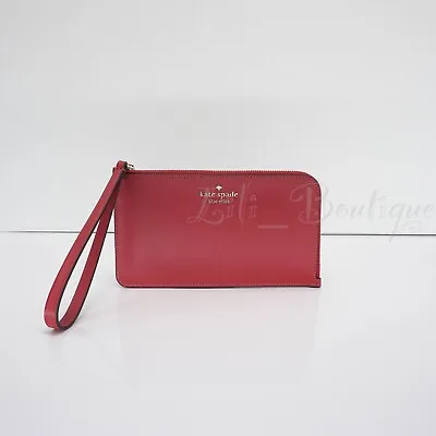 NWT Kate Spade KD546 Lucy Medium L-Zip Wristlet Saffiano Leather Candied Ch Red • $56.95