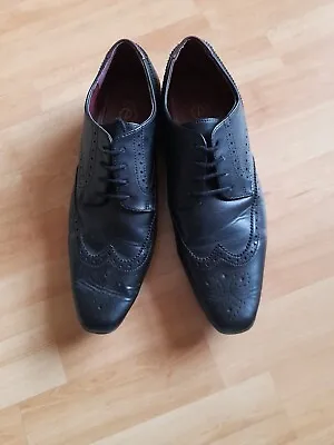 Mens Lace Up Brogue Pointed Shoes Black Burtons Redford • £18