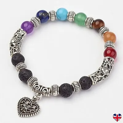£4.89 • Buy 7 Chakra Bracelet Crystal Gemstone Love Reiki Healing Chakra Heart Charm Anxiety