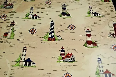 £14.99 • Buy Marson Lighthouse Nautical  Cotton Oilcloth WIPE CLEAN PVC TABLECLOTH