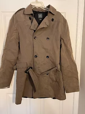 Armani Exchange Mens Rain Coat Trench Style Size Small Dark Beige Double Breast • $41