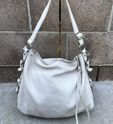 Vintage BANANA REPUBLIC Pebble Leather Purse Hobo Shoulder Hand Bag Beige Large • $27.89