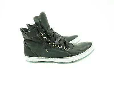 A1923 A DICIANNOVEVENTITRE Leather Sneaker Shoe Black Distress High Top 44 10 11 • $1095