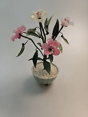 Wonderful Vintage Lillian Vernon Glass And Jade Potted Flower And Leaf Tree • $23