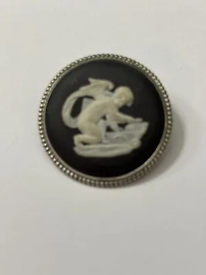 Vintage Wedgwood 925 Cameo Brooch Cupid Black Jasperware • $24.99