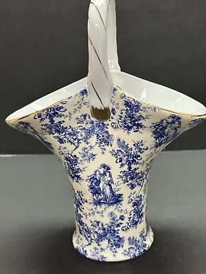 Vintage Formalities By Baum Bros. Blue Romance Chintz Ceramic Basket Vase. Clean • $19.49