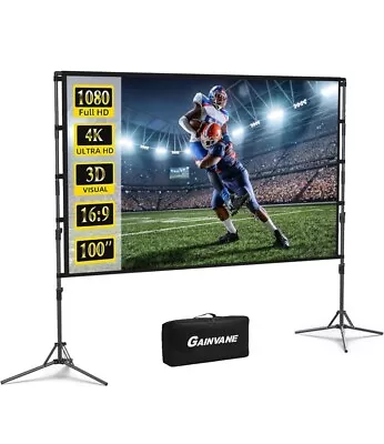 Projection Screen With Stand 100in Portable Movie Screen 16:9 HD 4K Double Sided • $43.99
