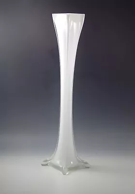 Mid Century Modern Empoli Glass Italy Cased Glass Swung Xl Floor Vase White 19  • $69.75