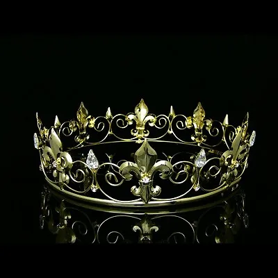 Gold Full King's Crown Wedding Party Crystal Tiara 9436 • $25.99