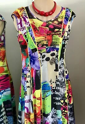 GABRIELLA FRATTINI Sz 12 DRESS Multicolour STRETCH MESH A-Line Panels UNDERSLIP • $22