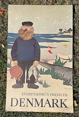 Vintage Mid-Century Modern Denmark Danish Travel Poster Fisherman Fresh Art • $145