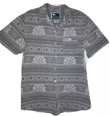 Modern Amusement Men Size L Gray Reverse Aztec Print Shirt Button Down Short Slv • $12.99