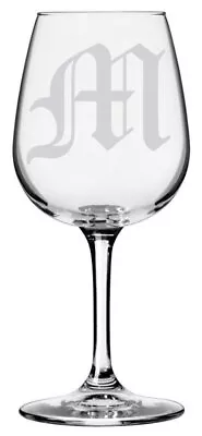 Old English Etched Monogram Stemmed 12.75oz Wine Glass (Letter M) • $24.99