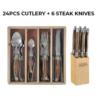 Chateau Laguiole Cutlery Set & Steak Knife Stainless Steel Dinner Wood Colour • $167.45