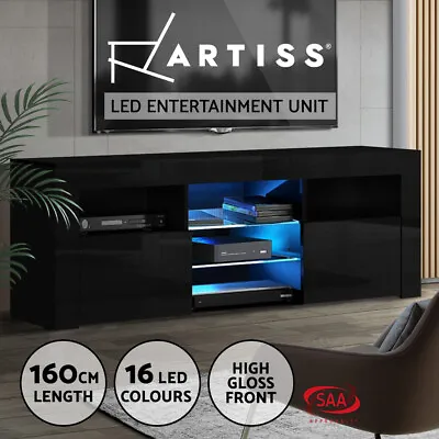 $199.95 • Buy Artiss TV Cabinet Entertainment Unit Stand RGB LED Gloss Furniture 160cm Black