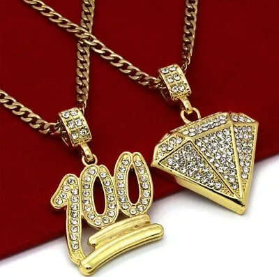 100 Dog Tag Pendant Chain Gold Necklace Iced Out Jewellery Rapper Shiny Mens • £14.99