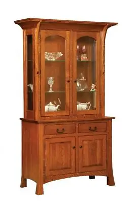 Amish Arts & Crafts Shaker Hutch China Cabinet 2-Door Solid Wood Breckenridge • $3799