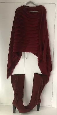 £14.99 • Buy Women’s Burgundy Boots Size 40 & Poncho One Size EXC. CON! 💕