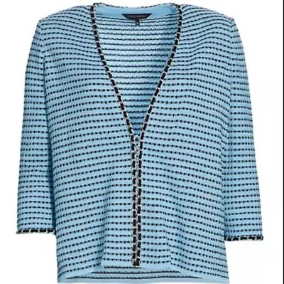 Ming Wang Chain-Trim Blue Striped Knit Sweater Cardigan Sz Large 14-16 (No Tag) • $59.97