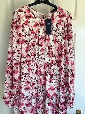 RRP £59 BNWT Marks And Spencer Floral Midaxi Waisted Dress 16 Pink • £34