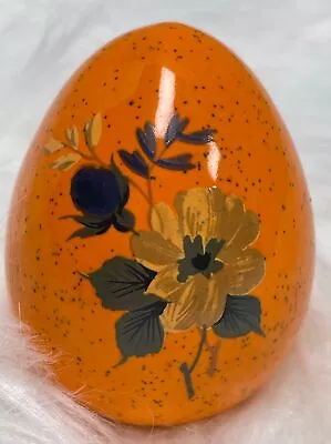 Vintage Ceramic Easter Egg Handcrafted Orange Speckled With Flowers! Chicken • $8