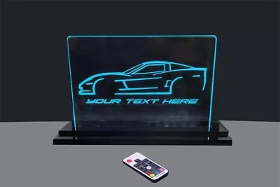 C6 Corvette Silhouette LED Edge Lit Sign With Your Custom Text. • $89