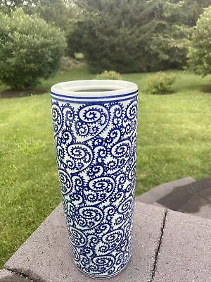 VTG Decorative Umbrella Stand English Blue & White Heavy Ceramic Planter 14.75” • $159.20