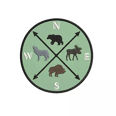 Compass With Bear Wolf Buffalo Moose Embroidered Patch Iron-On / Sew-On Applique • $4.47