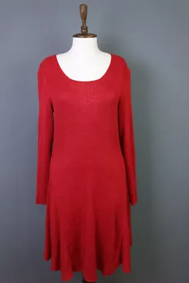 ZUZA BART Red 100% Linen Knit A-Line Long Sleeve Sweater Dress Size L • £57.82